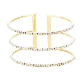 3Row Split Layer Round Crystal Detail Cuff Evening Bracelet