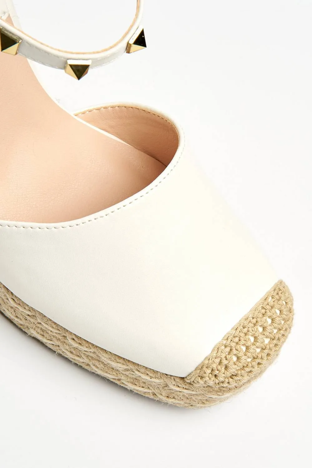 Alala Round Toe Studded Anklestrap Espadrille Wedge in White