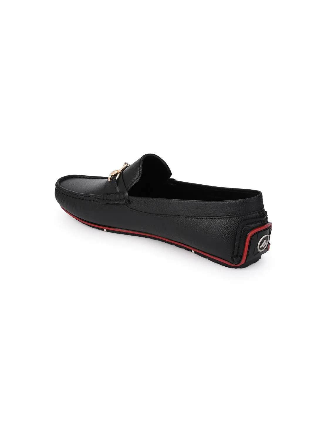 Alberto Torresi Black Round Toe Loafers With Metal Accent