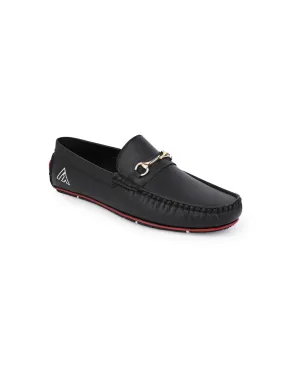 Alberto Torresi Black Round Toe Loafers With Metal Accent