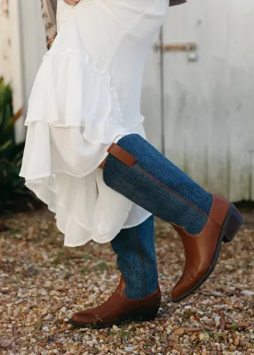 Banks Pointed Toe Cowboy Boot - Indigo Denim/Saddle