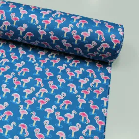 Bird Printed Cotton - Blue - Flamboyance of Flamingoes