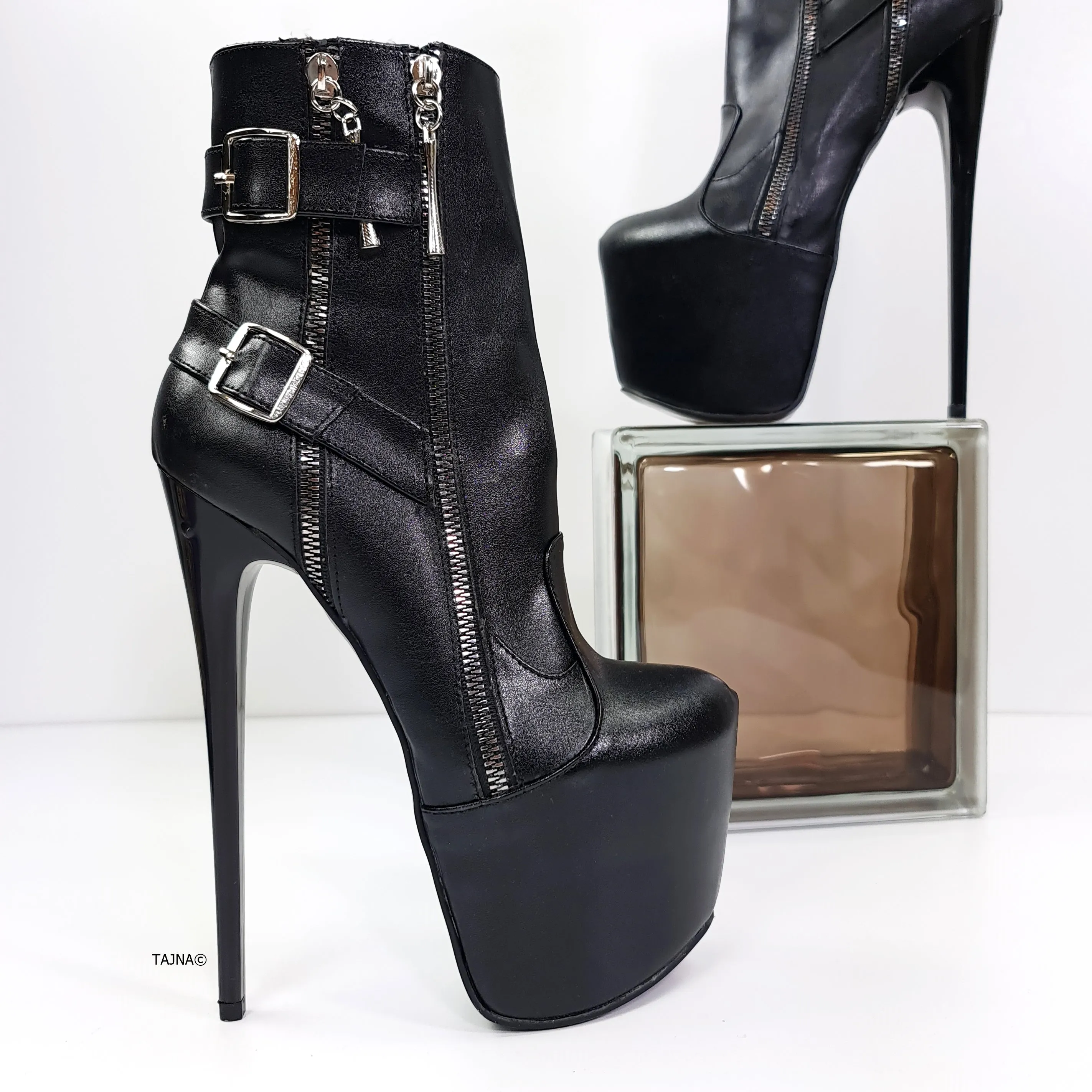 Black Matte Double Zip Belted Rocker Boots