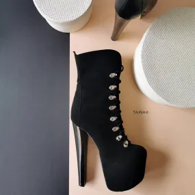 Black Suede Military Style Ankle Boots