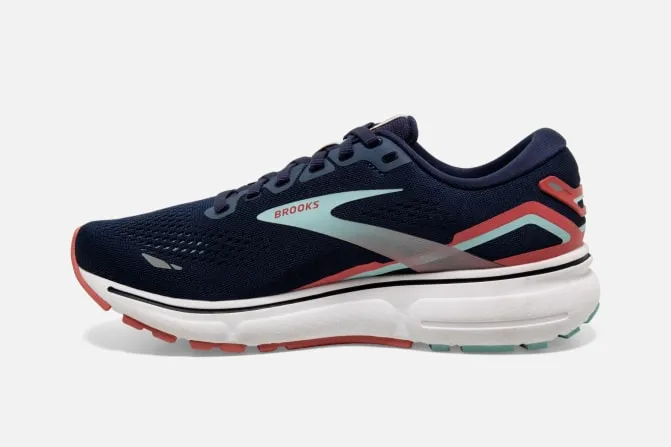 Womens Brooks Ghost 15 Running Shoes in Peacoat/Canal Blue/Rose Colorway