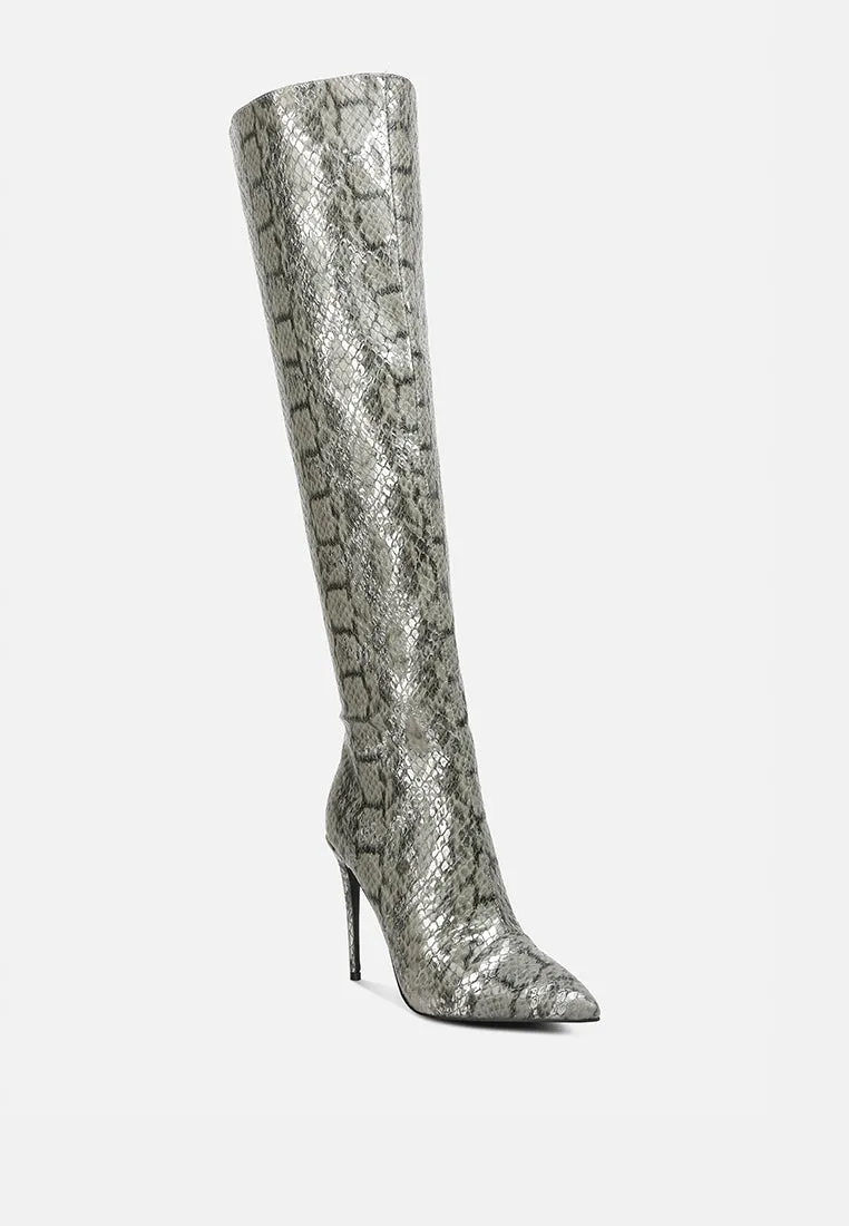 Catalina Snake Print Stiletto Knee Boots