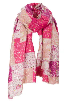 Cerise Patchwork & foil print Scarf | CERISE | 0528ZZ