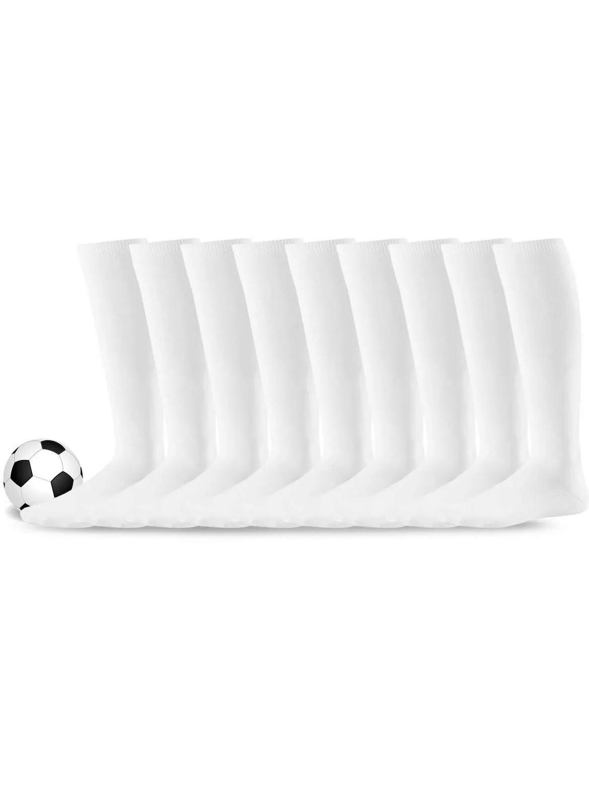 TeeHee Socks Unisex Soccer Acrylic Over The Knee High White 9-Pack (50081)