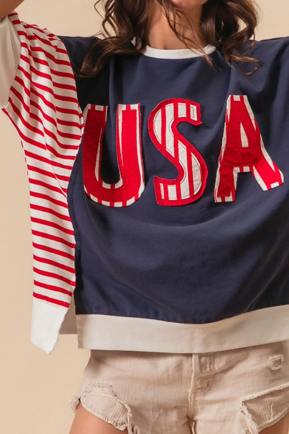 USA Letter Patchwork Short Sleeve T-Shirt